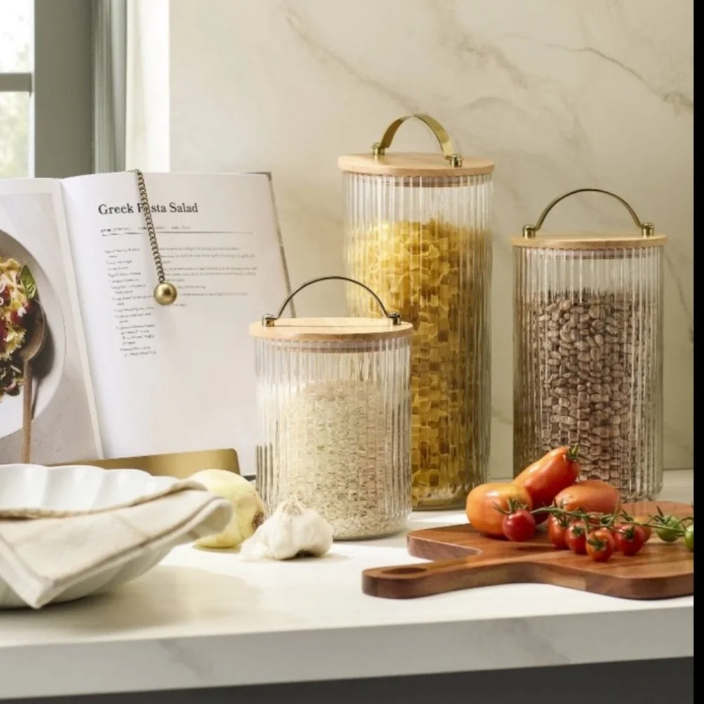80oz Fluted Glass Storage Canister with Wood Lid - Hearth & Hand™